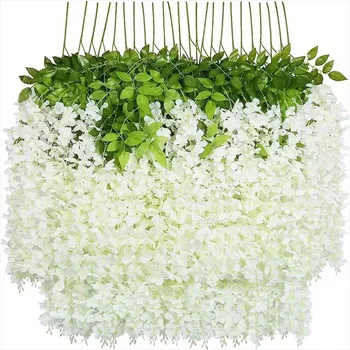 12pcs Wisteria Vine Artificial Flowers Wholesale Trailing Fake String for Home Wedding Party Decor Silk 1