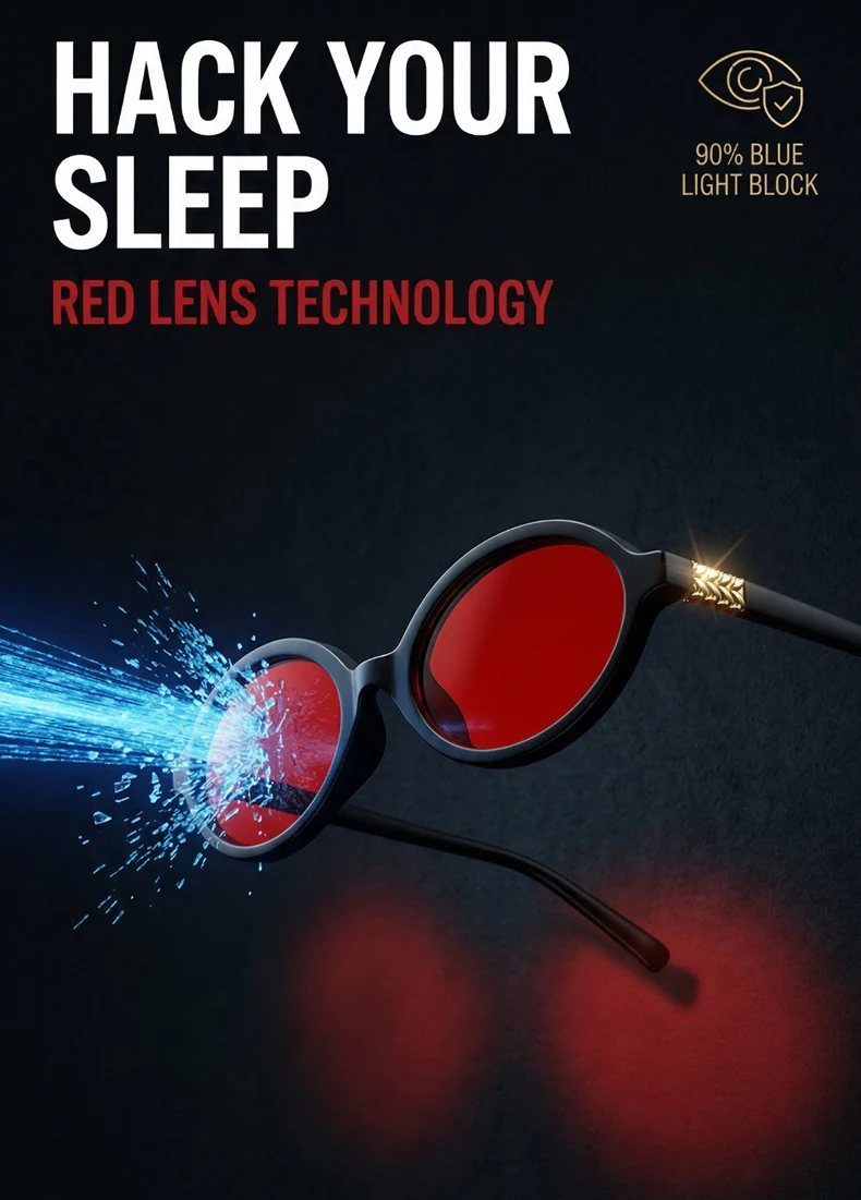 Anti-Blaulicht Ovale Brille für Besseren Schlaf Herren 2026 Rot Getönte Gläser Computer-Gaming Farbwechselnde Sonnenbrille UV400-Schutz – Detail 1