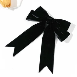 Elegant Solid Color Velvet Bow Ribbon Hair Clip - Timeless Accessory (Black)