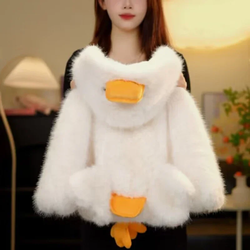 Cute Duck Winter Baby Girls Jacket Keep Warm Princess Plush Coat Hooded Zipper Girls Outerwear 1 2 3 4 5 Years New Kids Clothes