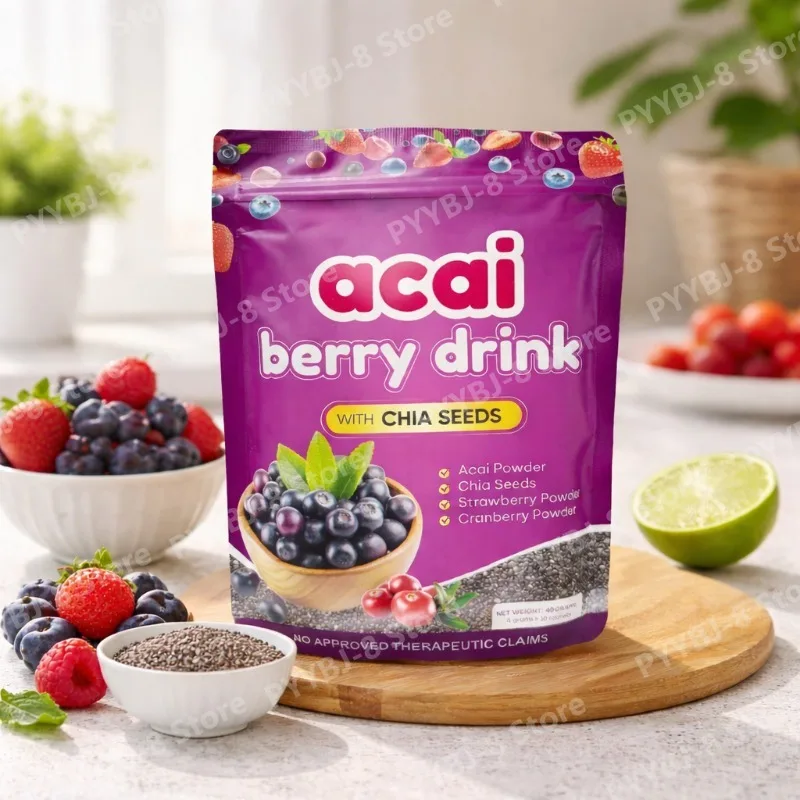 Acai Berry Drink Powder 10packs Per Bag with Chia Seeds and 7 Types of Berry Powders Improve Skin Condition & Enhance Immunity