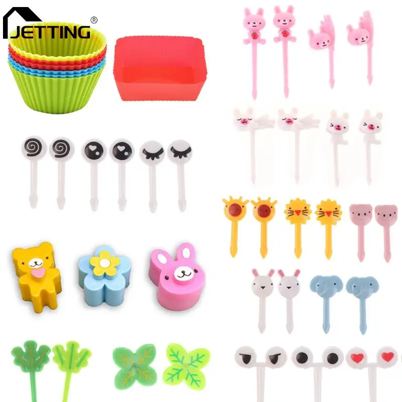 

Cute Mini Food Picks Children Animal Cartoon Snack Cake Dessert Food Fruit Forks Silicone Lunch Box Dividers