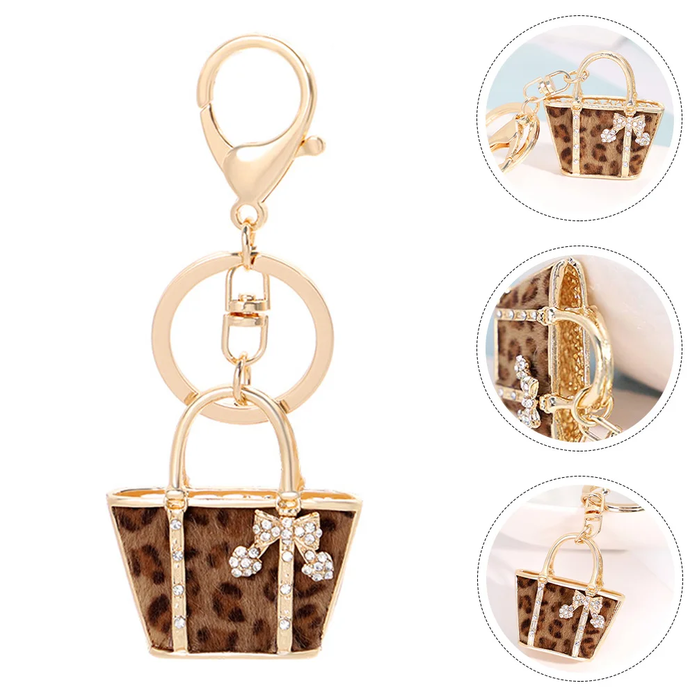 

Unique Leopard Bag Keychain Women's Rucksack Handbags for Ring Rhinestones Travel Pendant