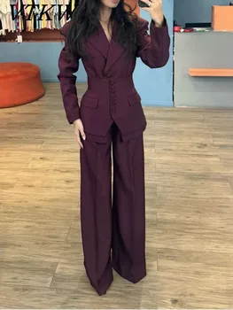 VTKW Women’s Designer 2-Piece Set Single Breasted Blazer High Waist Wide Leg Pants Spring Summer Casual Suit Vacation 2025 1