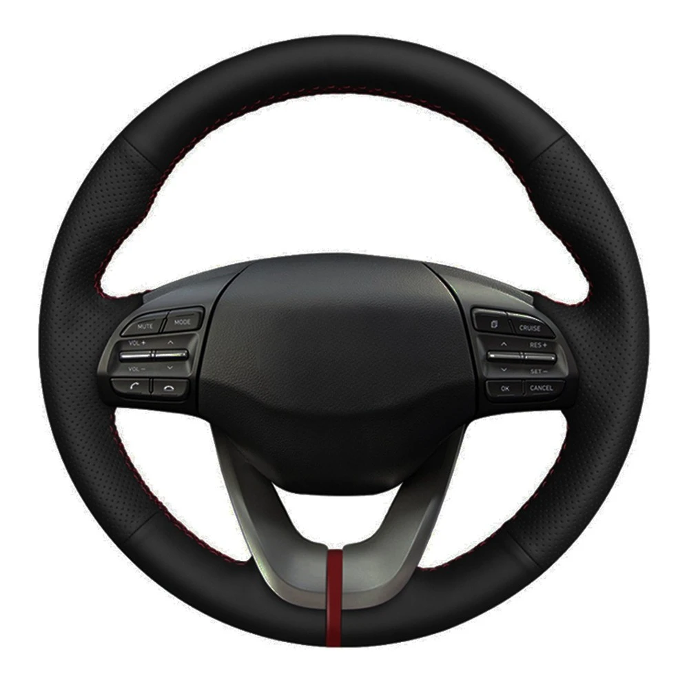 

Чехол рулевого колеса автомобиля DIY ручной работы из натуральной кожи, черного цвета для Hyundai Veloster 2019 i30 2017-2019 Elantra 2019