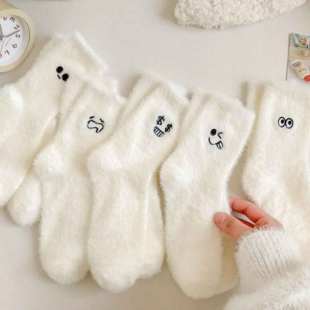 

Cartoon Beige Autumn Winter Thickened Coral Velvet Socks For Women Girls Keep Warm Middle Tube Socks Cute Harajuku Floor Socks