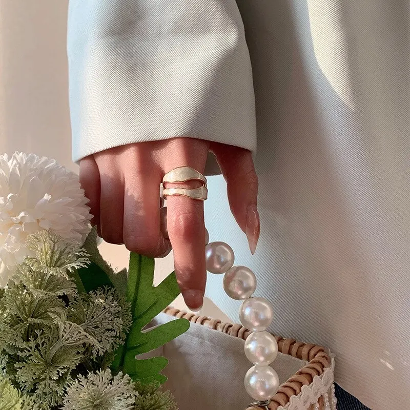 1pc Vintage White Enamel Metal Irregular Shape Geometric Open Adjustable Ring for Women Girl Fashion Jewelry Birthday Gifts 2