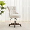 Home Office Chair Adjustable Height Swivel Chair with Wheels Linen Fabric Upholstered Computer Desk Chair with Wooden Legs 4