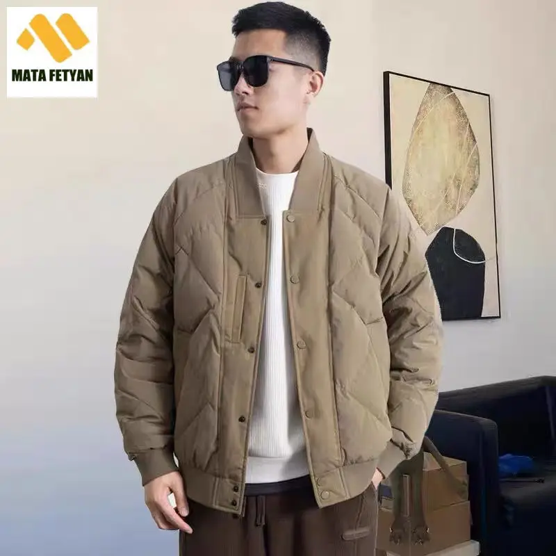 

Japanese retro Baseball Uniform Rhombus Solid Quilted Lightweight Padded Jackets 2023 Slim Light Luxury Cotton men Coats 5XL