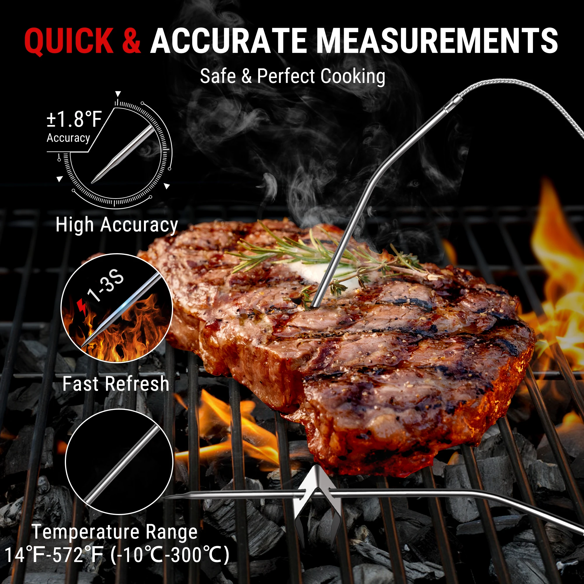 2PCS Internal Meat Thermometer Dual Probe Instant Read Meat