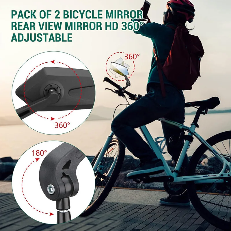 Universal Bike Rearview Mirror - HD Flat Glass 360° Adjustable Handlebar Mount for Mountain Bicycle & E-Bike Safety Riding