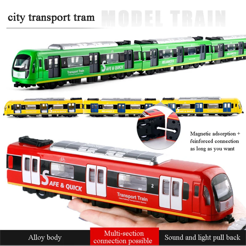 Large Simulation Alloy Train Model City Metal Diecast Subway Sound And Light Pull Back Car Kids Toy Boy Gift