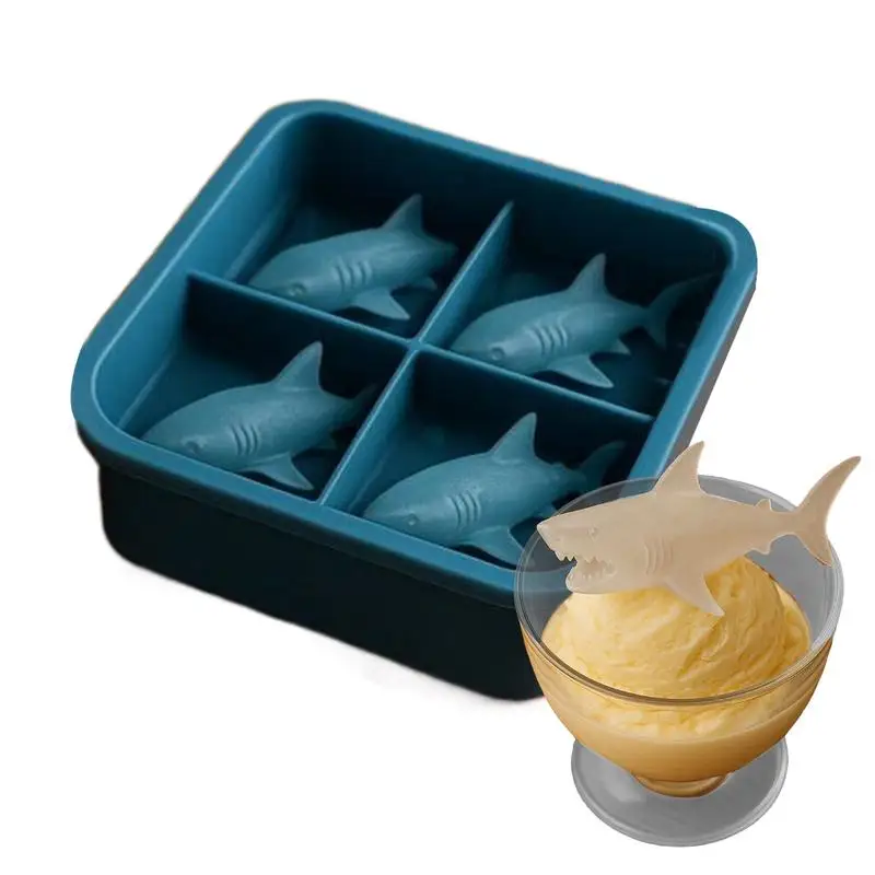 Creative Shark Mold 3D Whiskey Ice Mold Cute Easy Release Silicone Tray Shaper Mould for Water Drinking Kitchen Ice Cream Mold