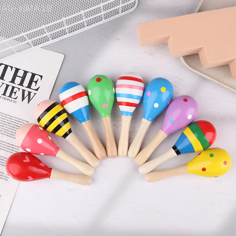 2Pcs Cute Mini Wooden Sand Hammer Maracas Rattle Shaker Toys For Baby Musical Instruments Baby Shower Party Favors Gift Kids baby musical toys