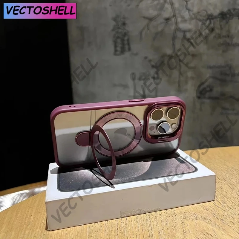 Luxury Magsafe Transparent Kickstand Phone Case with Magnetic Shockproof Bumper Cover