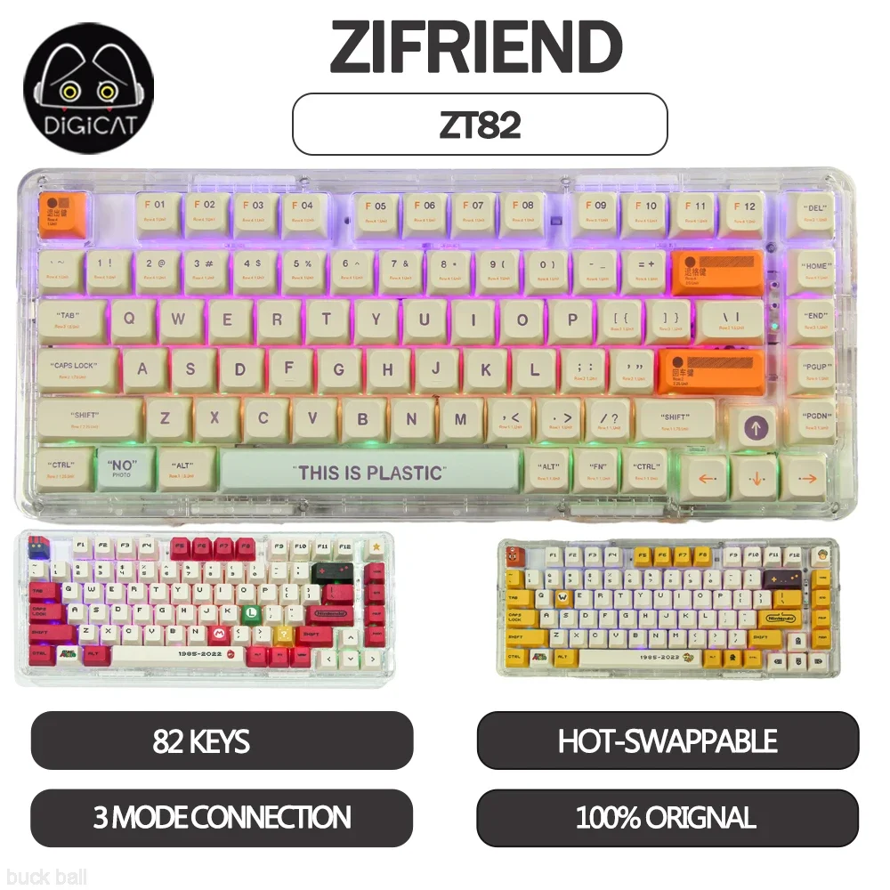 

Zifriend ZT82 Transparent Gamer Mechanical Keyboard 82Key 3Mode Wireless Bluetooth Keyboard RGB Backlit Hot Swap Keyboard Gifts