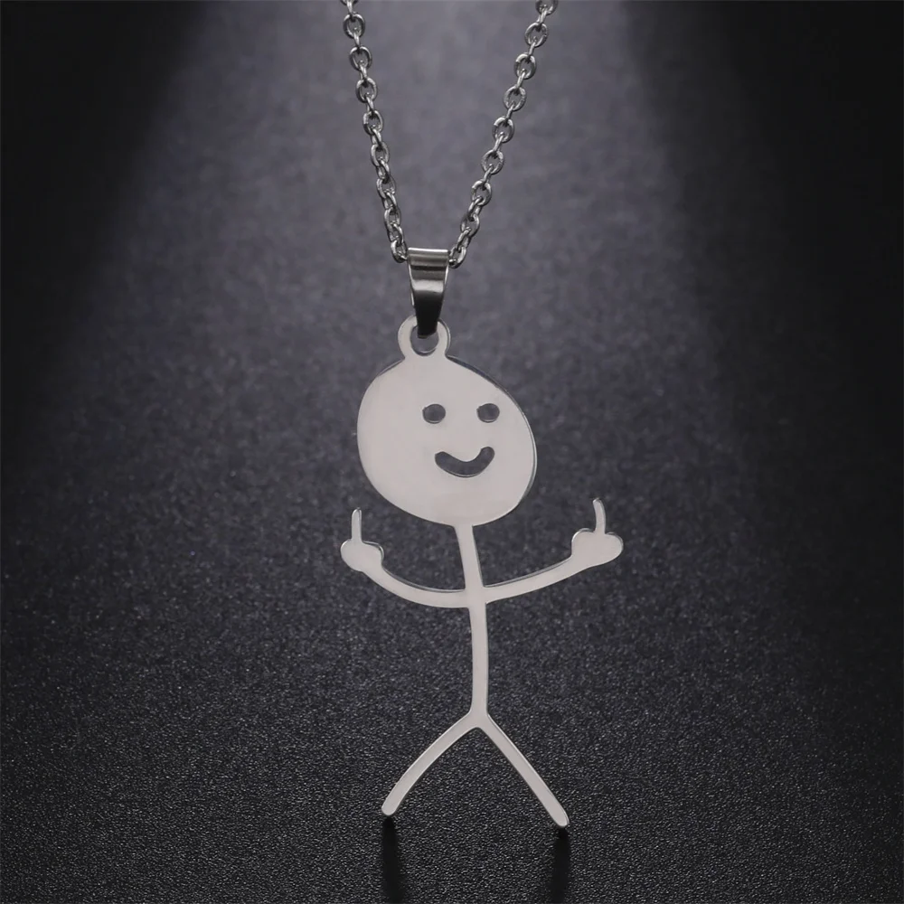 Fashion Creative Funny Doodle Vertical Middle Finger Stickman Necklace for  Women for Men Creative Smiley Pendant Jewelry Gift