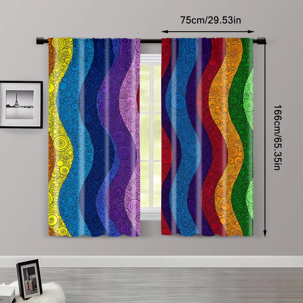 2pcs, Drapes Abstract Colorful Polka Dot Pattern Durable Polyester,Without Electricity Birthday Party for Living Room, Outdoor 3