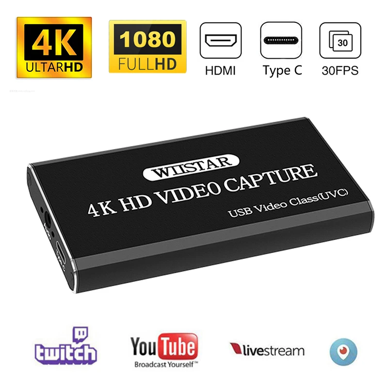 USB Video Capture Card HDMI to Type C USB 1080P Video Grabber Record HDMI 4K Loopout for PS4 TV Camera Recording Live Streaming video capture card