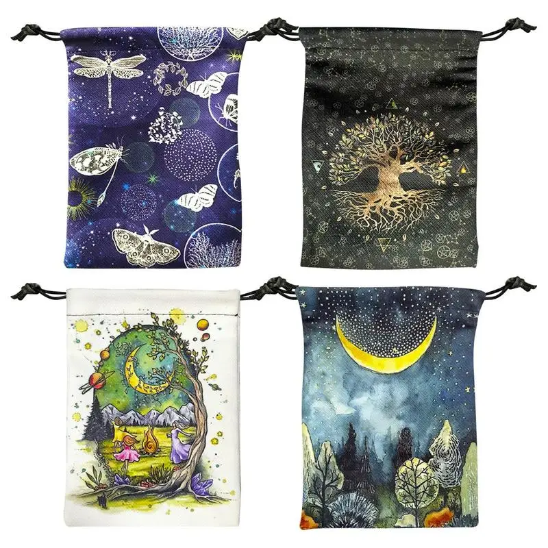 

Printed Velvet Tarot Carods Storage Bag Oracle Card Witch Divination Accessories Board Games Mini Drawstring Package