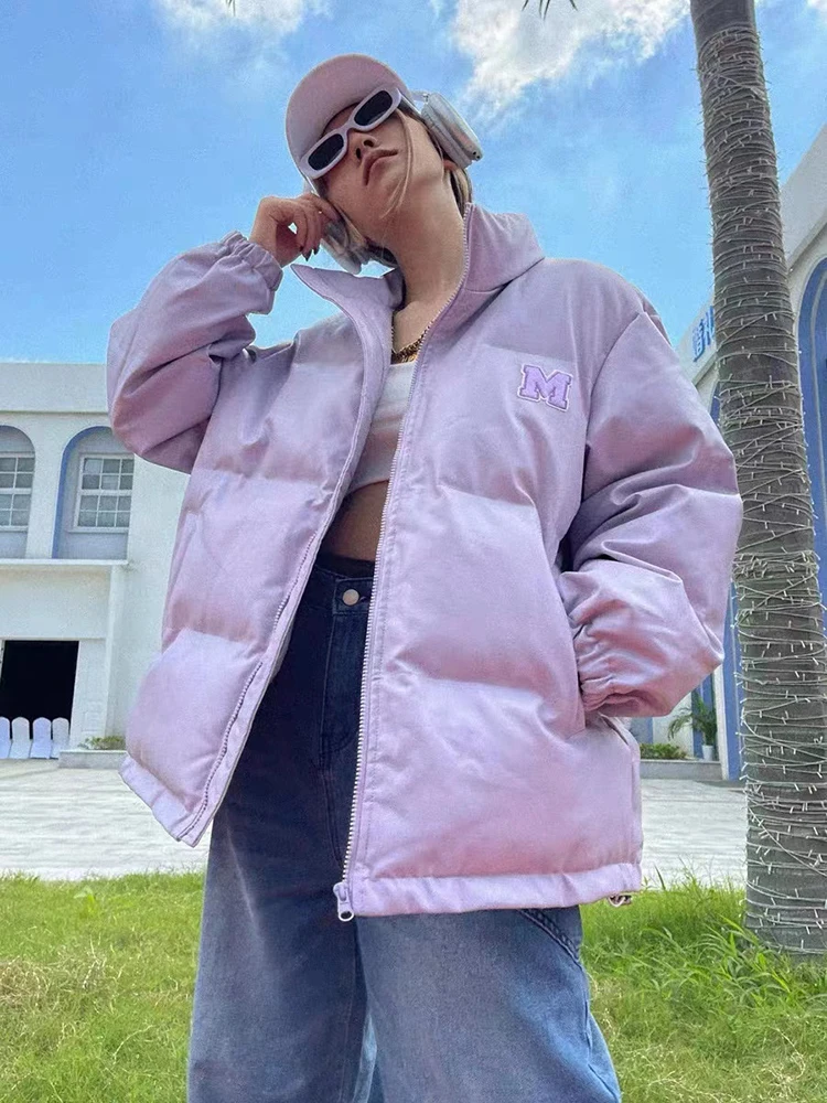 

Winter Jacket Women Down Coat Cotton-padded Jacket Female New PU Fabric Letters Cotton-padded Jacket Winter 2023 Streetwear Coat