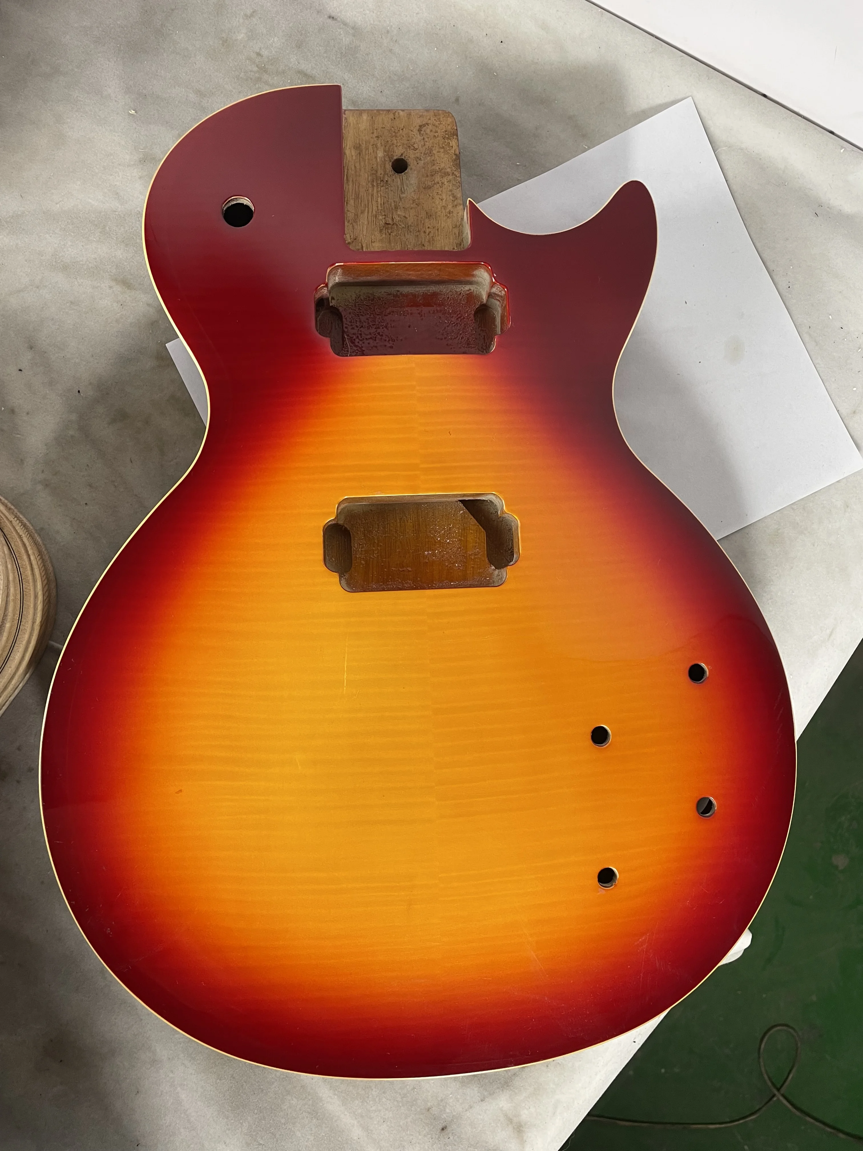 Beautiful Flamed Maple Veneer On Mahogany Electric Guitar Body Finished Lp Red Sunset Unfinished
