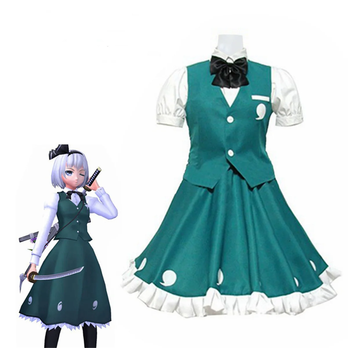 

Anime Touhou Project Youmu Konpaku Cosplay Costume Perfect Cherry Blossom Green JK Uniform Outfits Halloween Carnival Women Suit