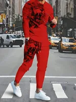 Ensemble pantalon à manches longues et col rond pour hommes, imprimé lion personnalisé, respirant, à la mode, vêtements d'extérieur de rue, été 4