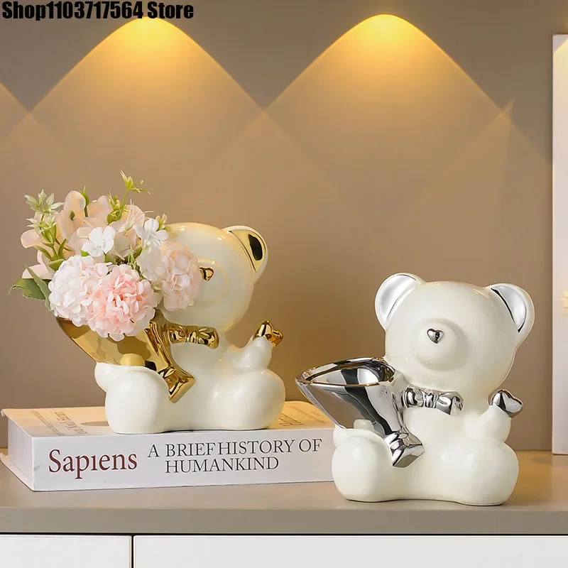 

Violent bear bouquet decoration cute living room TV cabinet Wine cabinet table decor Cream style girl gift