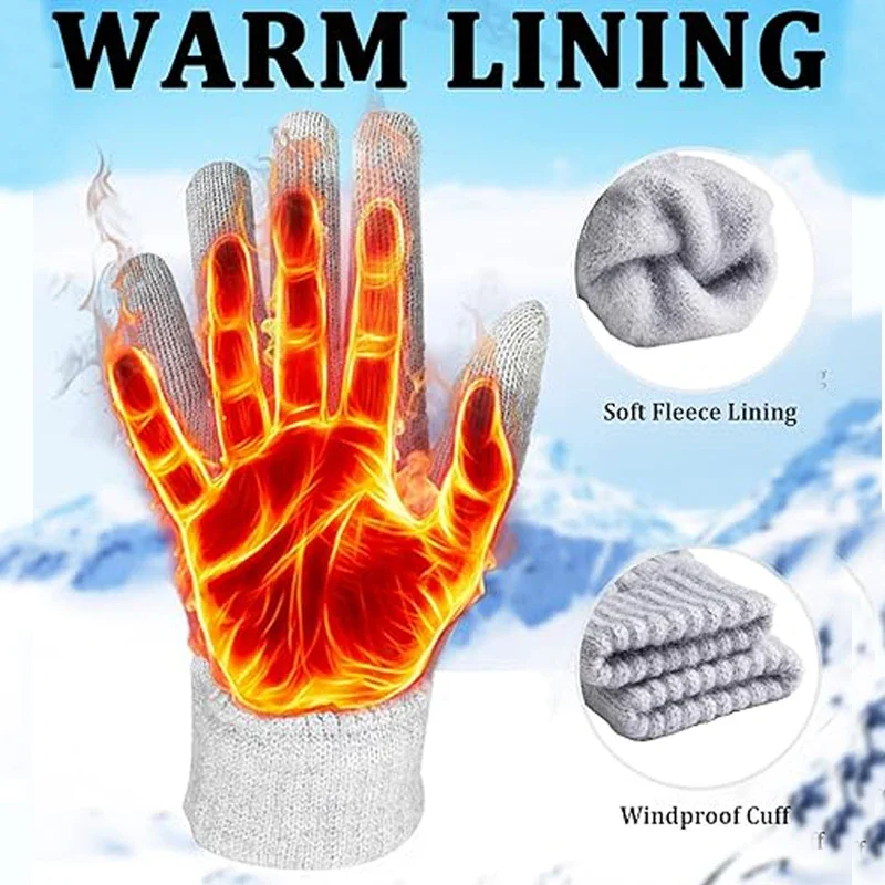 Winter Gloves For Men Women Thickened Elastic Touch Screen Compatible Cold-proof Warm