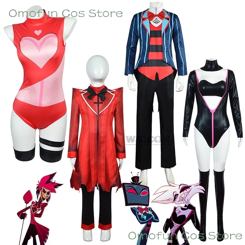 

Anime Hazbin Cosplay Hotel ALASTOR Angel vox Cosplay Costume Halloween Party Uniform Men Women children Jumpsuit Jacket cosplay