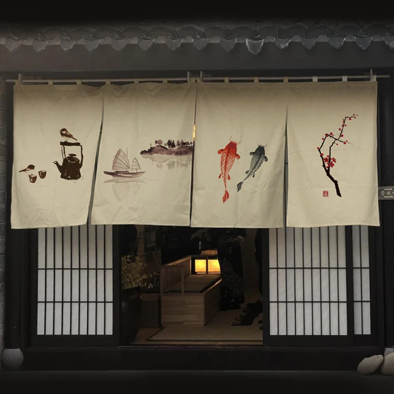 Japanese Style Tea Room Door Curtain Restaurant Signboard Chinese Tea House Partition Restaurant Hotel Pub Banner Short Curtain 5
