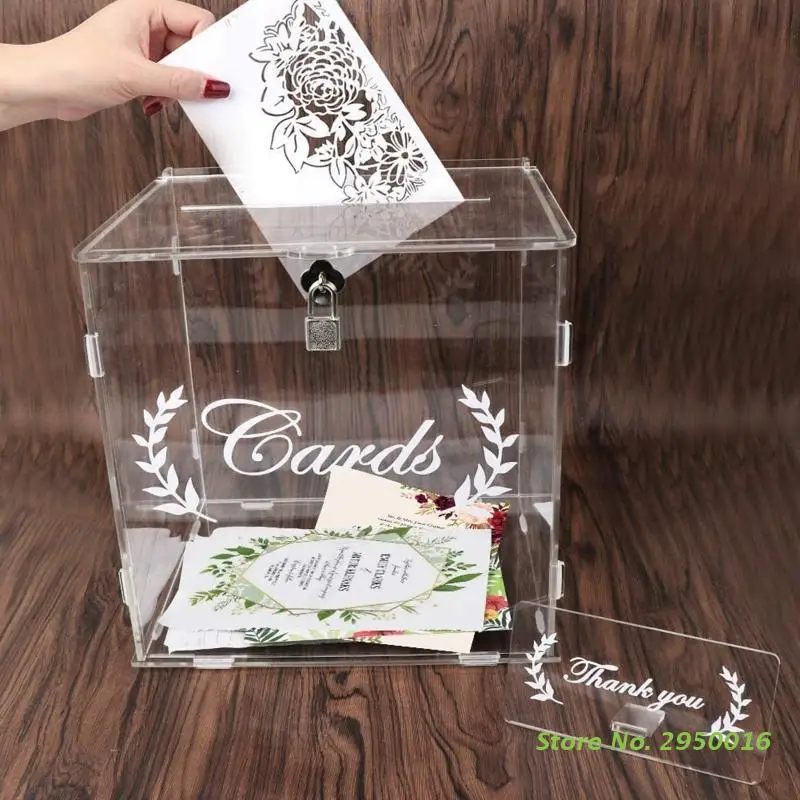 Transparent Acrylic Card Box for Wedding Reception Card Box with Lock Gift Money Holder for Reception Anniversity