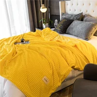 Striped Yellow Solid Blanket Flannel Soft Adults Bed Cover Winter Warm Stitch Fluffy Bed Linen Bedspread for Sofa Bedroom Decor 3