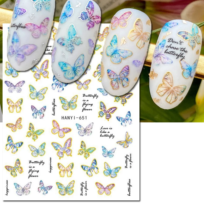 

3d Nail Art Stickers Candy Colors Golden Lines Butterflys Flowers Adhesive Sliders Nail Decals Decoration Salon Beauty