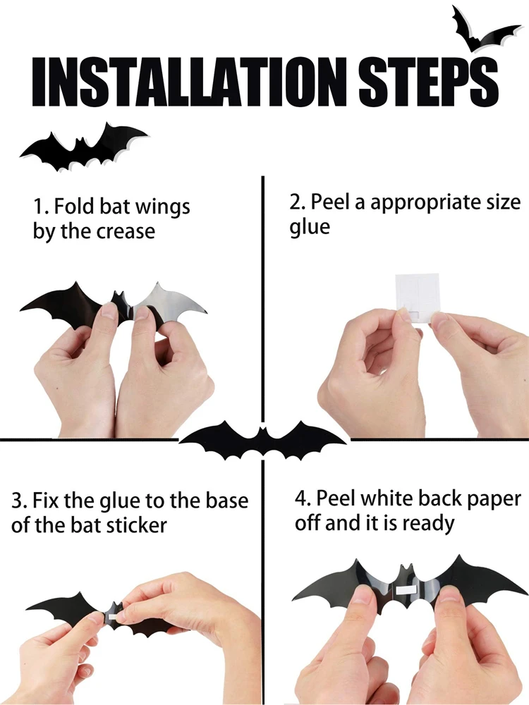 Halloween Decoration 3D Black PVC Bat Halloween Party DIY Decor Wall Sticker Bar Room Party Scary Decos Props