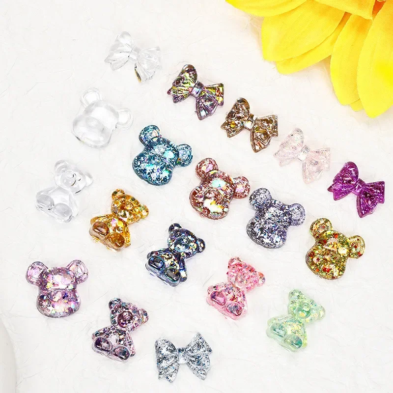 

60PCS Nail Bear Bow Sample Stand Acrylic Color Palette False Nail Tips Color Card Clear Gel Polish Practice Show Display Sticks