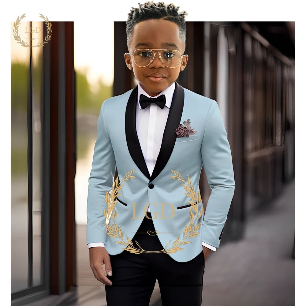 Boys' black shawl collar single button suit dress set 2-piece jacket pants children's wedding party birthday tailcoat