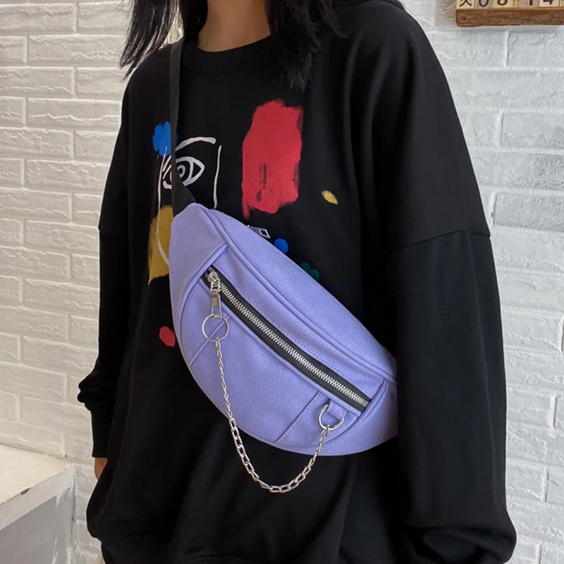 여성용 체인 허리 가방, 여성용 캔버스 패니 팩, 패션 여행 머니 폰 가슴 바나나 가방, 여성 범 벨트 가방, 새로운 디자이너 