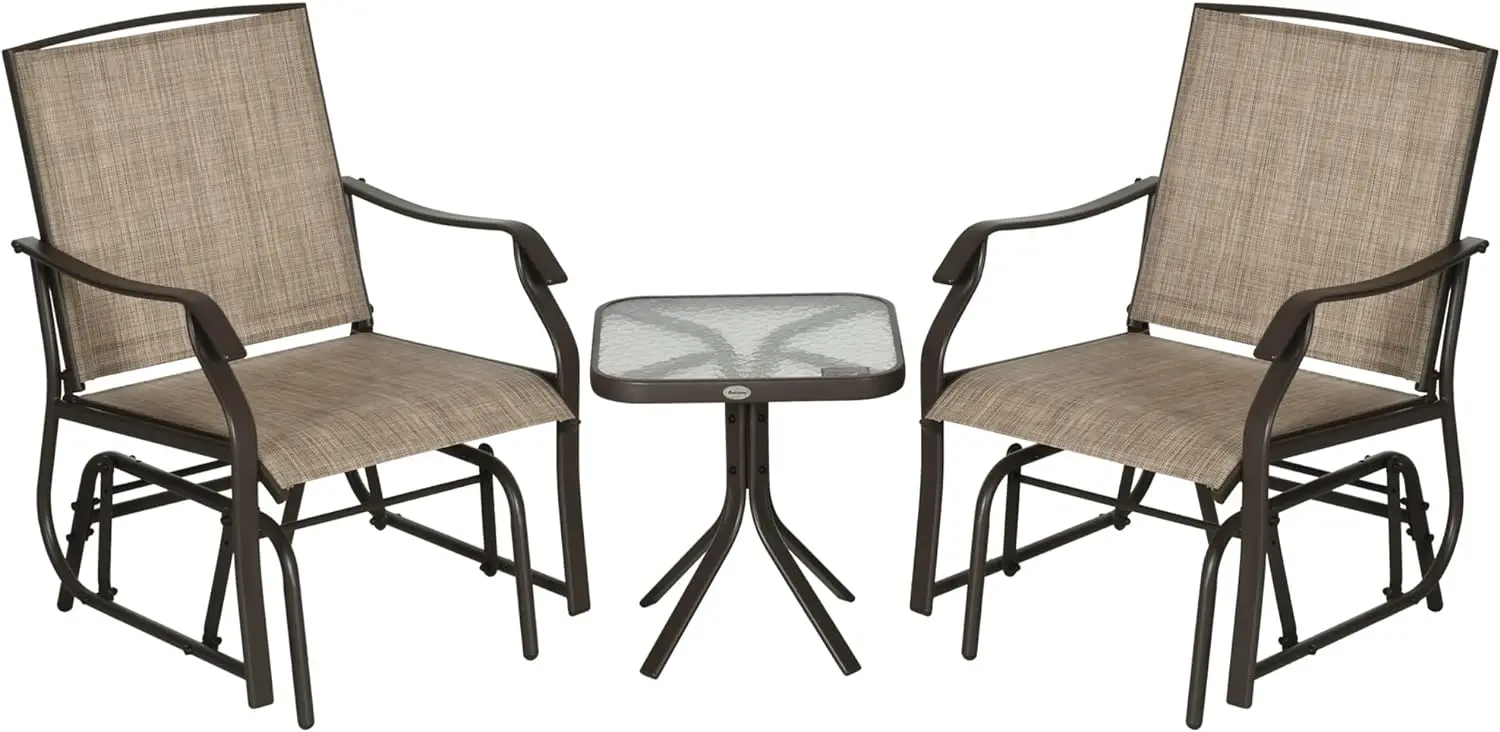 

3 Piece Outdoor Glider Chair with Coffee Table Bistro Set, 2 Patio Rocking Swing Chairs with Breathable Sling Fabric