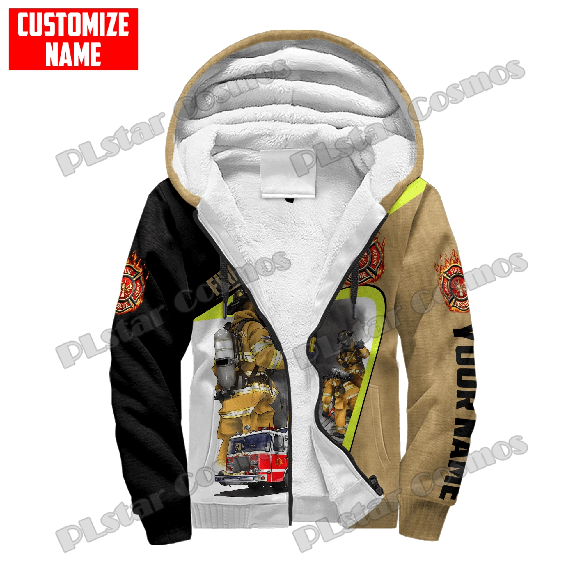 Benutzerdefinierter Name Brave Firefighter 3D-gedruckte Fleece-Kapuzenpullover mit Reißverschluss für Männer und Frauen, Winter, lässig, dick, warm, mit Kapuze, Reißverschlussjacke JR14 – Detail 12
