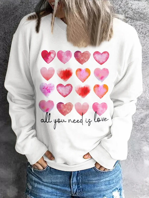Valentine's Day Couple Pullover Wear Heart Print Round Neck Sweatshirt Double Sleeve Sweatshirts Comstylish Soft Hoodies