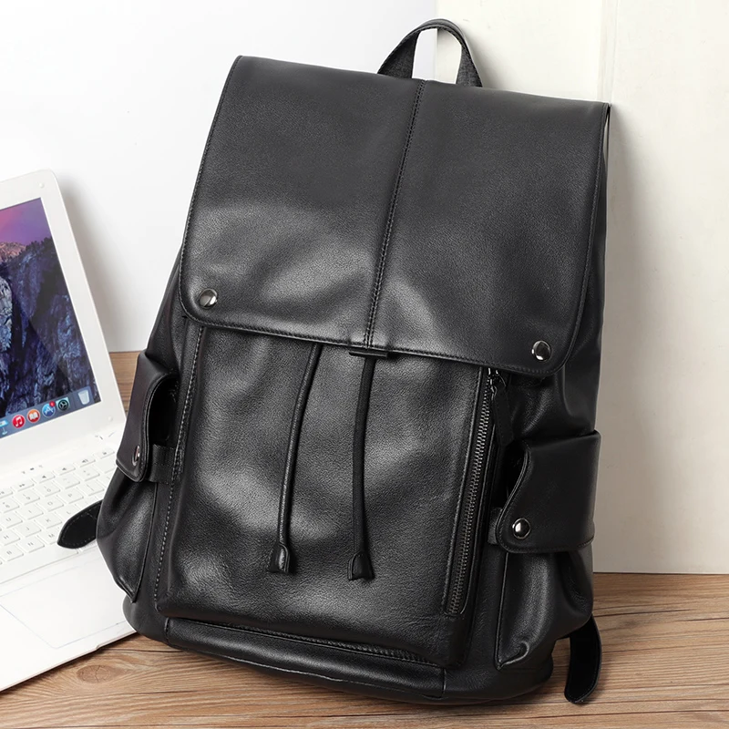 Genuine Leather Men Backpack Travel Male Mochila Fashion Large Capacity For Boy 15.6" Laptop School Bag College Style Women
