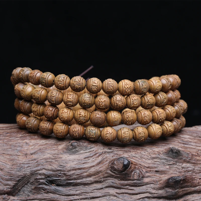 Natural Sandalwood Beads Green Sandalwood Beads 8mm 108 Beads Bracelet Elastic Bracelet Buddhist Prayer Yoga Wooden Beads