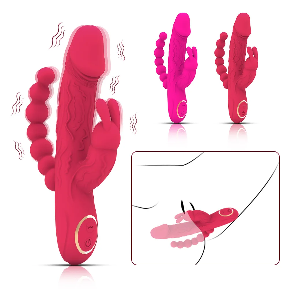 Rabbit Vibrator Clitoris Stimulator 3 in 1 G-Spot Dildo Penis Anal Double Penetration Female Masturbator Sex Toys for Woman 18+