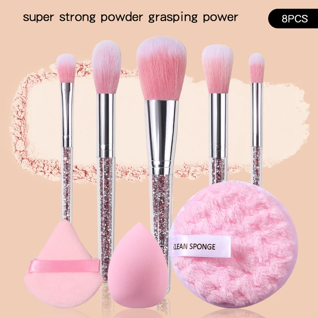 41759-d02d18.jpg 8-piece powder diamond handle makeup brush set & soft triangular powder puff / sponge egg / round facial cleansing pad tools