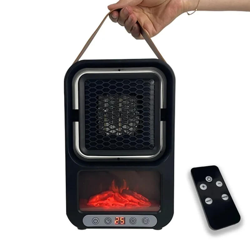 

3D Flame Electric Heater Mini Desktop PTC Ceramic Air Fan Remote Control Space Heater Warming Machine Air Blower for Bedroom