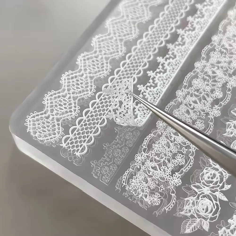 1개 3D 레이스 장미 실리콘 네일 아트 몰드 속이 빈 프렌치 보우 그리드 참 네일 템플릿 DIY 섹시하고 우아한 레이스 네일 아트 몰드 장비