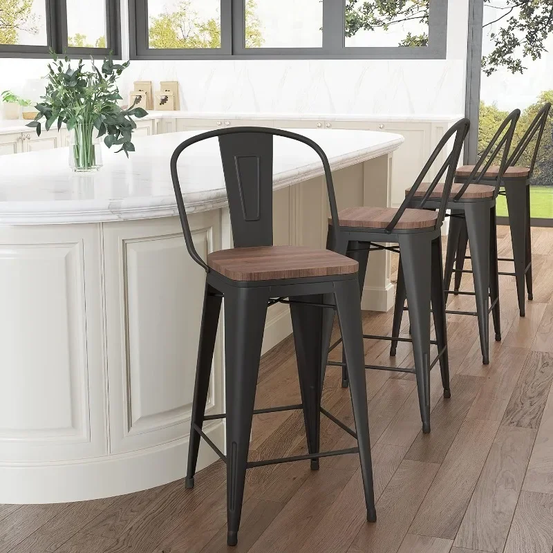 

Metal Bar Stools Set of 4,24 inch Barstools Counter Height Bar Stools with Backs Farmhouse Bar Stools with Larger seat High