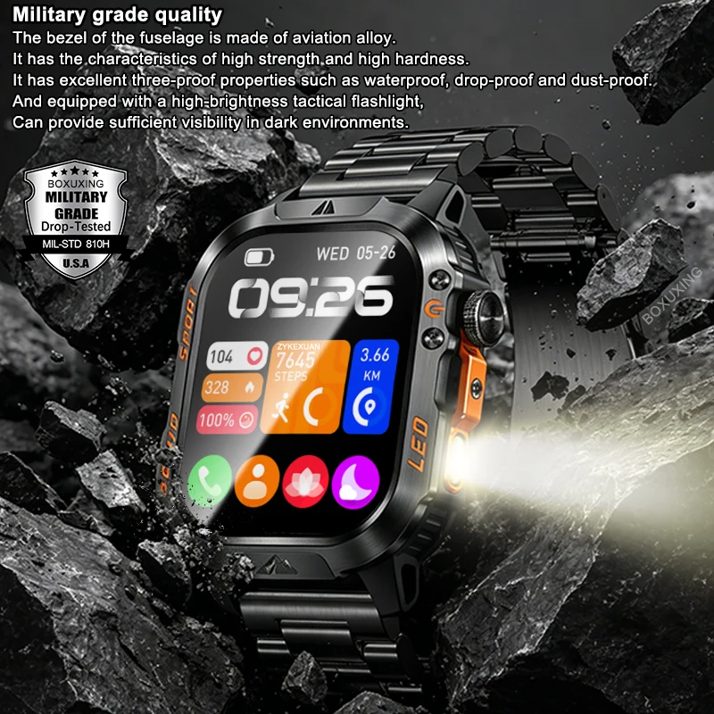 2026 New 1200 mAh Battery Military Smart Watch GPS Path 5ATM Waterproof Sports Run Tracker Outdoors Fitness Military Smartwatch 3
